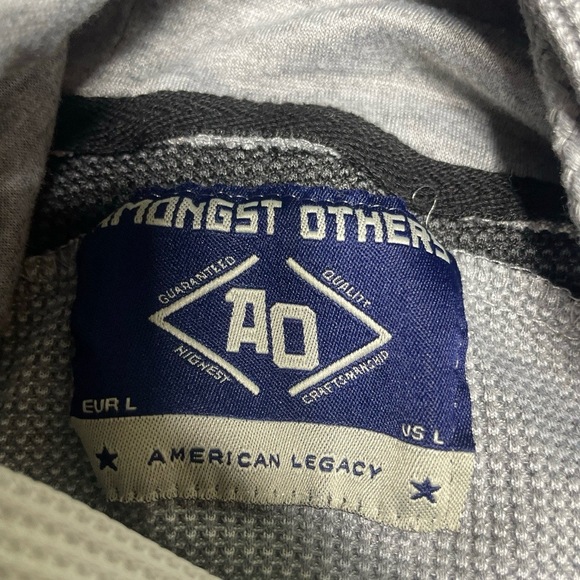 AMONGST OTHER Hooded Shirt Mens Size L Grey Waffle Knit Striped Casual - Picture 7 of 9